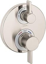 hansgrohe Ecostat S Modern Minimalist Hacim ve Otomatik Sıcaklık Kontrolü 2 Saplı 15,24 cm Genişliğinde Termostatik Duş Pervazı, Fırçalanmış Nikel Yönlendiricili Kaba Valf için, 15758821