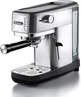 Ariete 1380 metal kahve makinesi, öğütülmüş kahve ve ESE pedleri ile uyumlu, 1300 W, 1,1 l kapasite, 15 bar basınç, ½ fincan filtre, Cappuccino cihazı, gümüş