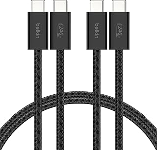 Belkin 2'li Örgülü USB-C - USB-C Kablo, 1,5 m, 240 W, Yumuşak, Esnek ve Hızlı Şarj Kablosu, iPhone 17 ve 16 Serisi, Galaxy S25, Pixel 10, iPad Pro ve Daha Fazlasıyla Uyumlu, Siyah