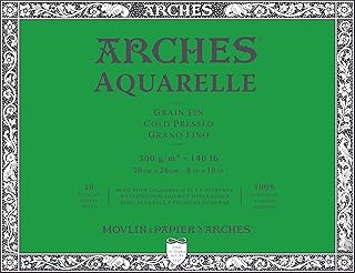 Arches 1711599 sulu boya bloğu, 20 yaprak sulu boya kağıdı, doğal beyaz, 300 g/m², yüksek renk haslığı, eskimeye karşı dayanıklı, ince taneli, 20 x 26 cm