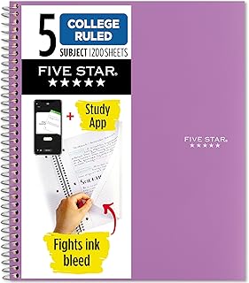 Five Star Spiral Defter + Çalışma Uygulaması, 5 Konu, Kolej Çizgili Kağıt, Mücadele Mürekkep Kanaması, Suya Dayanıklı Kapak, 200 Yaprak, Mor (38748) — %51 İndirim | Amazon TR Fırsatı