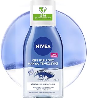 NIVEA Çift Fazlı Göz Makyaj Temizleyici 125 ml,Biotin,Kirpik Bakımı,Suya Dayanıklı Maskara ve Makyaj