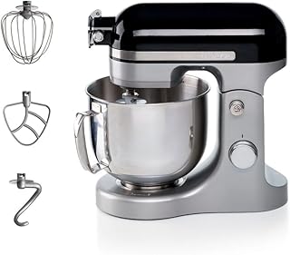 Ariete Moderna Mutfak Şefi Siyah Gri 1589/02 - Döküm Gövde, Planet Mikser Yoğurma Makinesi, 1600 Watt, 11 hız, 5,5 Lt Paslanmaz Çelik Hazne, Sıçrama Önleyici Kapak, 3 Hazne Aparat