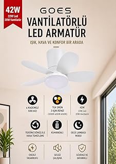 42W Tavan Vantilatörü LED Avize Armatür 64cm 5 Kanat 6 Kademeli Fan Ters Dönüş ve Gece Lambası Modu Uzaktan Kumandalı Beyaz — %25 İndirim | Amazon TR Fırsatı