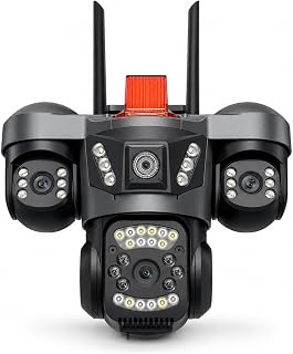 9MP Ultra HD 3 Kameralı 360° WiFi Akıllı Güvenlik Kamerası, Gece Görüşlü Su Geçirmez Dış Mekan Hareket Takipli Sesli Siren Alarmlı Çift Yönlü Konuşmalı SD Kart Kayıtlı Ev Bahçe İşyeri İçin Kamera