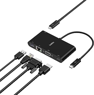 Belkin USB-C Multimedia Adaptörü (VGA, 4K HDMI, USB 3.0, Ethernet Bağlantı Noktalı USB-C Hub) MacBook Pro, iPad Pro, Surface Pro, Chromebook ve daha fazlası için 100 W Doğrudan İletimli Güç — %47 İndirim | Amazon TR Fırsatı