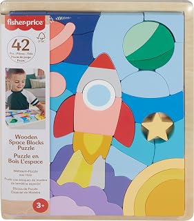 Fisher-Price 3 yaş ve üzeri çocuklar için üst üste dizip sıralayabilecekleri 42 ahşap parçadan oluşan Uzay Temalı Ahşap Yapboz Blokları, HXY42 — %28 İndirim | Amazon TR Fırsatı