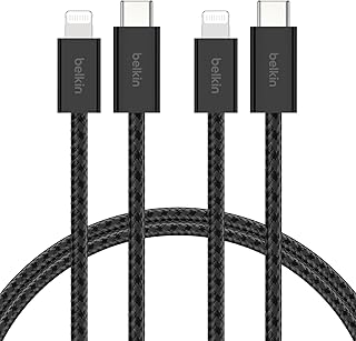 Belkin 2’li Örgülü USB-C – Lightning Kablo, 1,5 m, iPhone 14 ve önceki modeller, 9. Nesil iPad ve AirPods için hızlı şarj kablosu, Siyah — %39 İndirim | Amazon TR Fırsatı