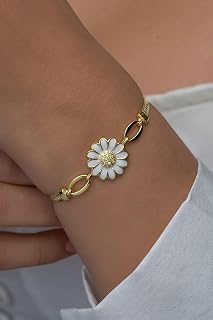 NEREZE 925 Ayar Gümüş Gold Kaplama Balık Sırtı Model Papatya Bileklik — %30 İndirim | Amazon TR Fırsatı