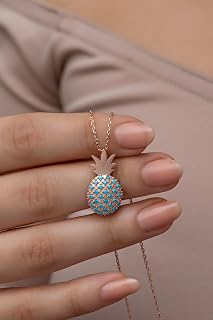 NEREZE 925 Ayar Gümüş Rose Kaplama Turkuaz Taşlı Ananas Kolye — %30 İndirim | Amazon TR Fırsatı
