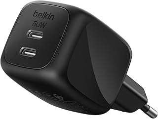 Belkin 2 Bağlantı Noktalı USB-C Şarj Cihazı 50 W, 2x USB-C Çift Bağlantı Noktalı GaN Şarj Cihazı, MacBook, iPhone 17, iPad Pro, Chromebook, Galaxy S25 Ultra, Pixel 10 vb. için, Seyahat için, Siyah — %20 İndirim | Amazon TR Fırsatı