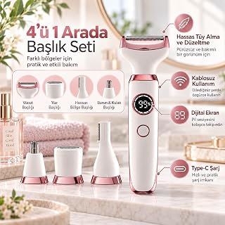 King K4101 Swelt Plus 4'ü 1 Arada Epilasyon Seti, Kablosuz Şarjlı Tüy Temizleme ve Düzeltme Cihazı, Dijital Ekran, Type-C