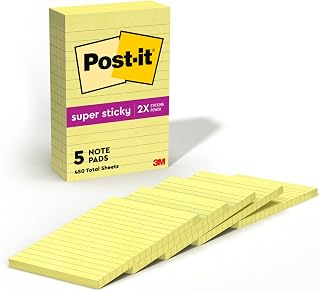 Post-it Süper Yapışkan Notlar, 4×6″, 5 Ped, 2x Yapıştırma Gücü, Kanarya Sarı, Geri Dönüştürülebilir (660-5SSCY) — %35 İndirim | Amazon TR Fırsatı