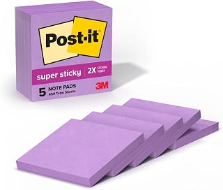 Post-it Süper yapışkan notlar, 5 yapışkan not defteri, 7,6 x 7,6 cm, okul malzemeleri, ofis ürünleri, dikey yüzeyler, monitörler, duvarlar ve pencereler için yapışkan notlar, mor iris — %35 İndirim | Amazon TR Fırsatı