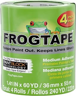 FROGTAPE 240660 Çok Yüzeyli Boyacı Bandı, Orta Yapışma, 1,41 inç x 60 Yard, Yeşil, 4 Rulo