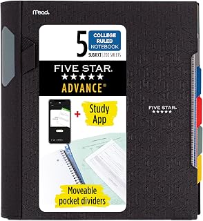 Five Star Modern spiral not defteri, 5 bölme, orta genişlikte, çizgili kağıt, 2 yaprak, renk değişebilir (6326) 1 birim siyah