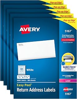 Avery Easy Peel Return için adres etiketleri Lazer/LED yazıcı, 1/5,1 cm x 1 – 3/10,2 cm Box 8.000, Fall 5 adet (5167)
