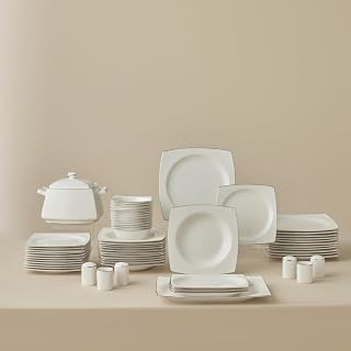 Karaca Talia Fine Cream 60 Parça 12 Kişilik Yemek Takımı Platin Kare — %35 İndirim | Amazon TR Fırsatı