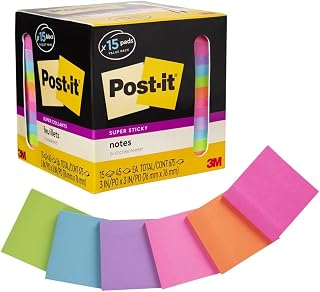 Post-it Süper Yapışkan Notlar, Çeşitli Parlak Renkler, 7,62 x 7,62 cm, 15 Ped/Paket, 45 Yaprak/Ped, 2 x Yapıştırma Gücü, Geri Dönüştürülebilir (654-15SSCP), Çok Renkli — %35 İndirim | Amazon TR Fırsatı