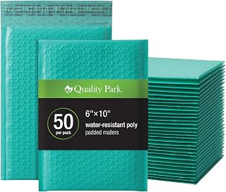 Quality Park Hava yastıklı kargo çantaları, su geçirmez, mavi yeşil, poli dolgulu zarf, çıkarılabilir kilit, kutu başına 50 adet (QUA85857)