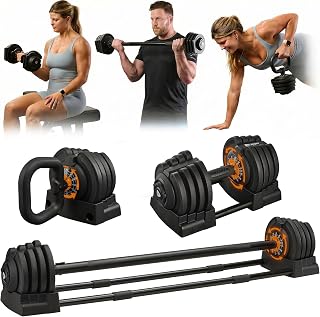 Lifepro Ayarlanabilir Dambıl Seti - 5’i 1 Arada 6,8 kg-11,3 kg-25 kg-19,5 kg-24,9 kg Ağırlık Seti ve Tek Raflı - Hızlı Ayar, Güvenli Kavrama - Erkek ve Kadınlar İçin