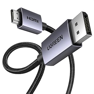 UGREEN 4K DisplayPort - HDMI Kablosu 1080P@120Hz, Aktif DP 1.2 - HDMI 1.4 Kablosu Alu Örgülü, HDMI Kablosu 6.6FT Monitör, Masaüstü, HDTV, Dizüstü Bilgisayar, AMD, NVIDIA ile Uyumlu Tek Yönlü Ekran