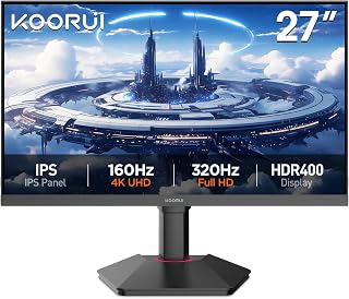 Koorui G2741L 27 İnç Monitör, Akıllı Yenileme Hızı (UHD 160Hz/FHD 320Hz), IPS 4K Oyun Monitörü,%100 sRGB, HDMI 2.1 x2 + DP 1.4, Dönebilir VESA 75x75mm, Adaptive-Sync, Profesyonel E-Spor Monitörler