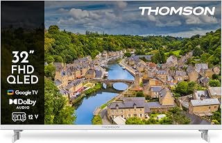 Thomson TV 32 İnç (80 cm) FHD QLED Smart Google TV, Karavan İçin Uygun 12V Adaptör, Sesli Kontrol, Google Cast, Dolby Audio, HDR10, WiFi, Bluetooth, Beyaz, 32FQG3S15CW