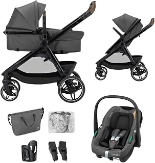 Maxi-Cosi Zelia S Trio² bebek arabası 3’ü 1 arada çocuk koltuklu, 0 – 4 yaş, tek elle katlanabilir, kompakt ve ters çevrilebilir bebek arabası seti, CabrioFix S i-Size bebek koltuğu, aksesuar, bebek — %31 İndirim | Amazon TR Fırsatı
