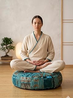 60cm Çapında Yoga Minderi, Karabuğday Kabuğu Dolgulu Meditasyon Minderi, Geniş Yoga Minderi, Premium İtalyan Kumaş Kılıf, Mavi Denge — %23 İndirim | Amazon TR Fırsatı