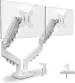 Coverzone 17–32 İnç Amortisörlü Çiftli Pivot Monitör Kolu, Gazlı Yaylı, 2–9 Kg, Çift Montaj Seçeneği Sıkıştırma ve Vidalama, 360° Döner, VESA Uyumlu Stant, F160 (Beyaz)