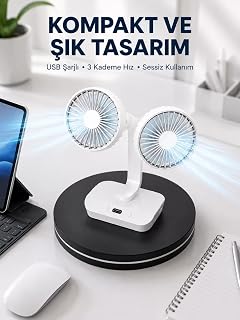720° Döner Çift Taraflı Masaüstü Vantilatör – USB Şarjlı Sessiz Fan — %52 İndirim | Amazon TR Fırsatı