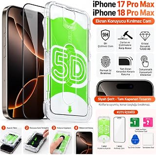 AEE® iPhone 17 Pro Max / 18 Pro Max Kırılmaz Cam Ekran Koruyucu, 9H Temperli Cam, Siyah Kenarlı Tam Kaplama, Hizalama Aparatlı Kolay Kurulum, Toz ve Parmak İzi Koruması — %29 İndirim | Amazon TR Fırsatı
